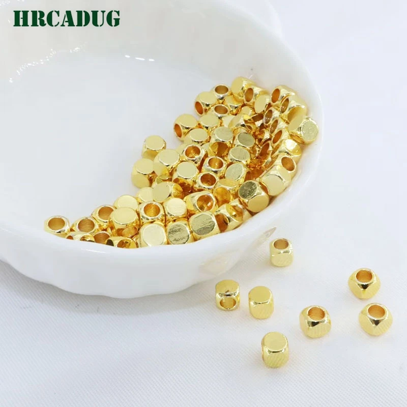 18K Gold Plated Rectangular Smooth Bead Large Hole Spacer Beads For Woman's Bracelet Handmade Jewelry Making Accessories Finding