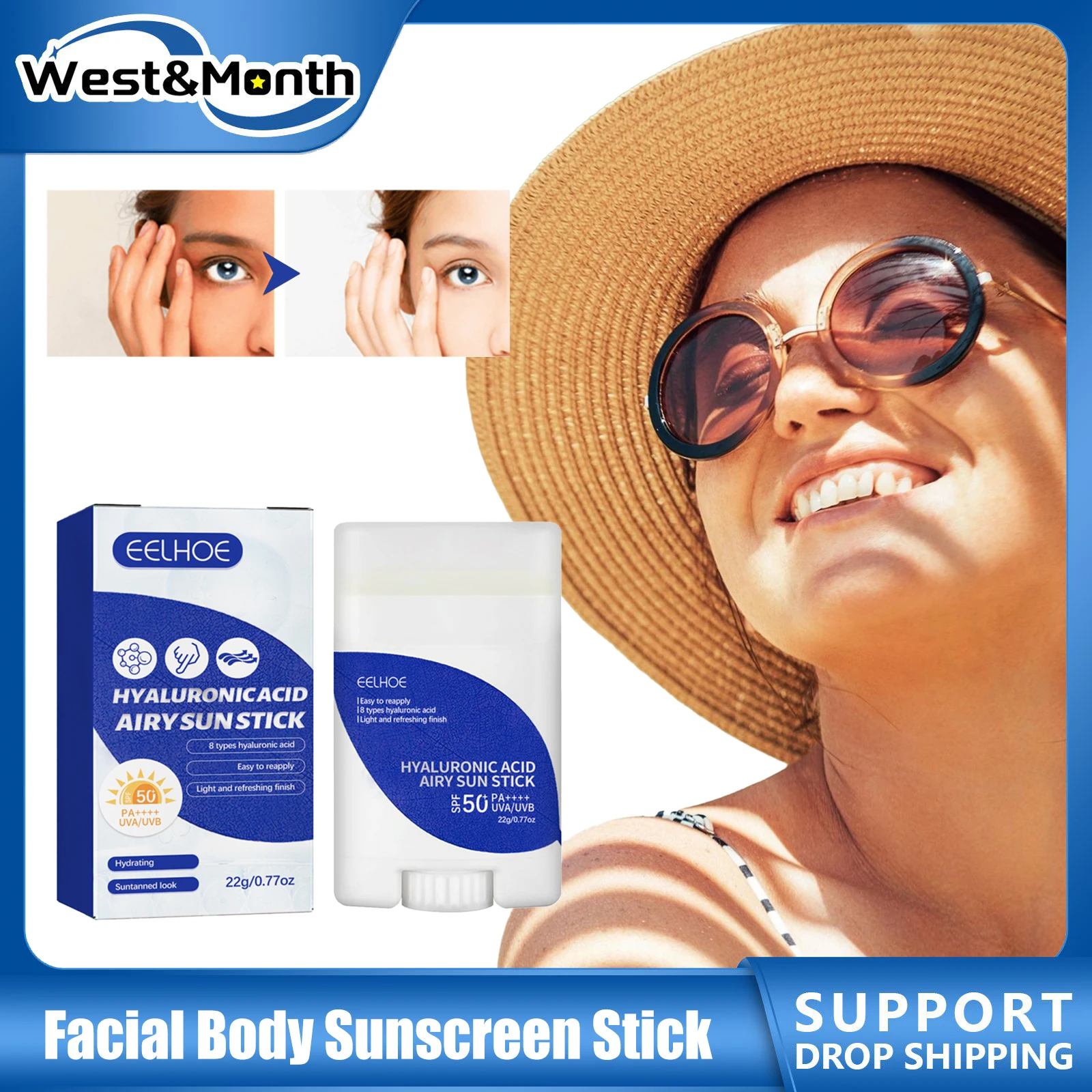 

SPF50+ Sunscreen Stick Hyaluronic Acid Whiten Moisturizer Sunblock UV Protective Isolation Lotion Refreshing Face Anti Sun Cream