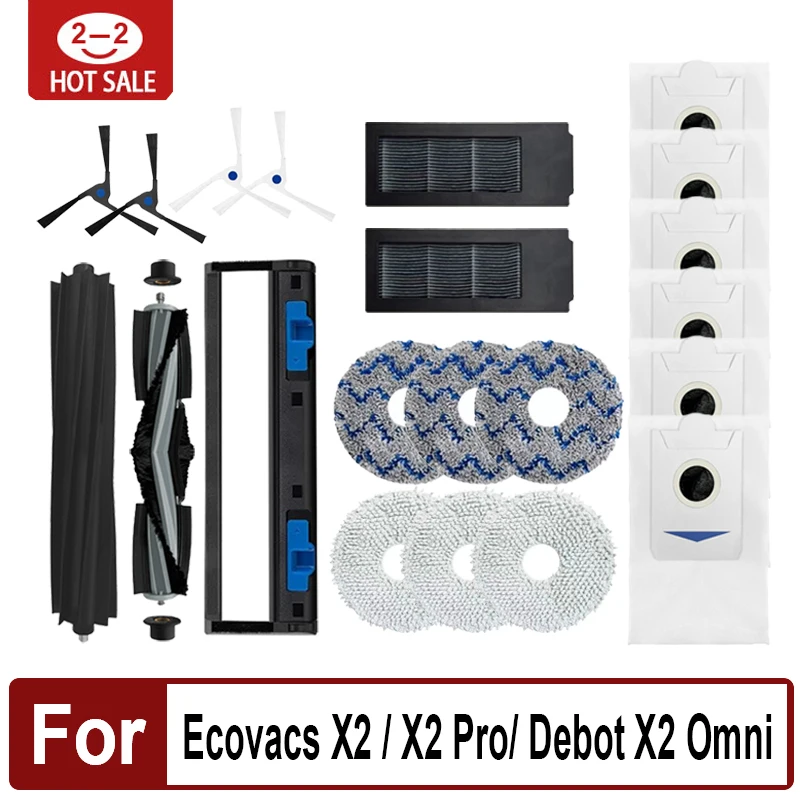 Фото Для Ecovacs Deebot X2 Omni X2 / X2 Pro Plus/DEX86 пылесос Hepa фильтр-очиститель робот-швабра тряпки основная боковая крышка щетки аксессуары №1