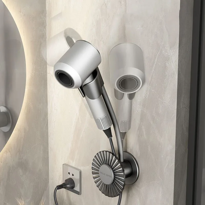 

Wall Mounted Hair Dryer Holder Bracket Hair Dryer hook Punch free Self-adhesive hooks Bathroom Storage Shelf Release your hands