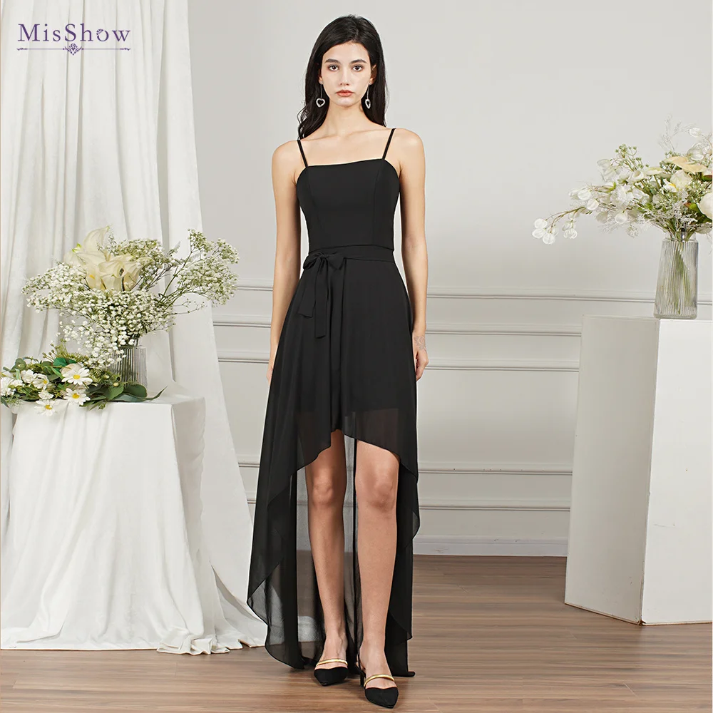 

Платье женское черное шифоновое на бретельках с завязкой-бантом