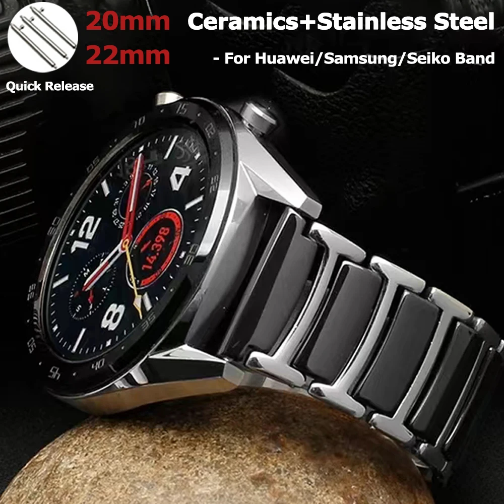 

Ремешок керамический из нержавеющей стали для Samsung Galaxy Watch 4/5pro 44 45 мм, браслет для Huawei GT2e/3 43 46 мм для Seiko, 20 22 мм