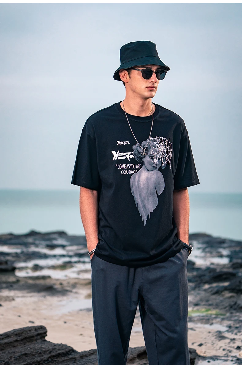 

Y1696 street loose half-sleeved top, tide brand ins creative character printed cotton T-shirt
