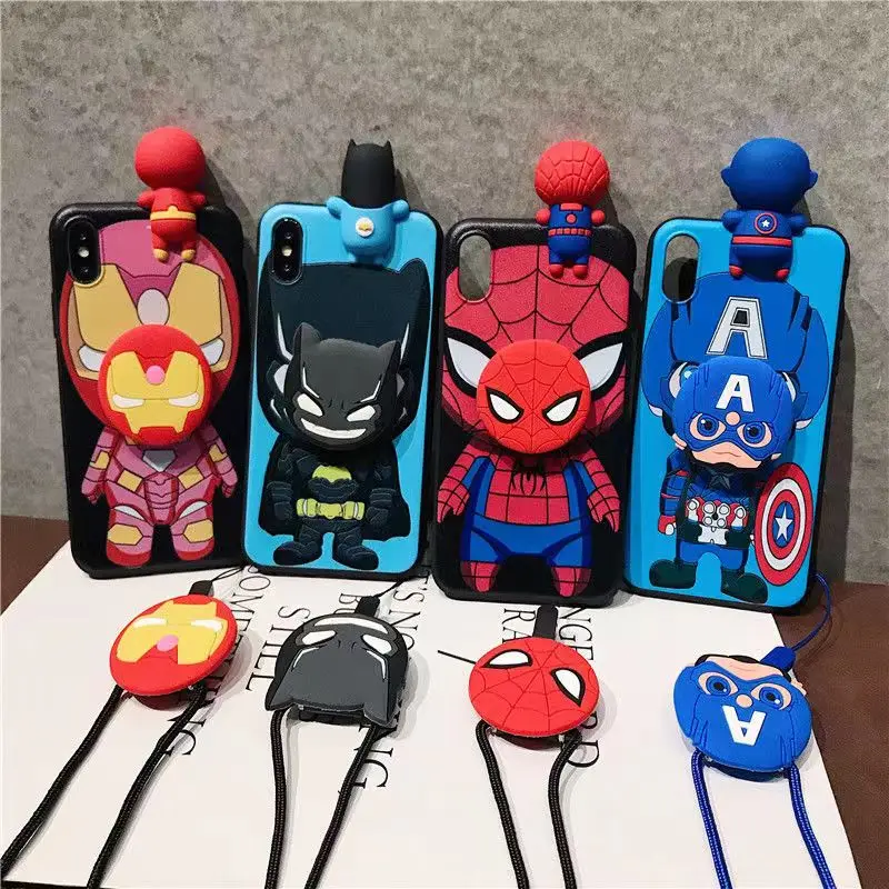 3D Marvel Spider iron man Batman Phone Case For Iphone 11 12 13 Pro Max mini X Xs Xr 7 8 Plus SE 2020 With Lanyard holder Cover