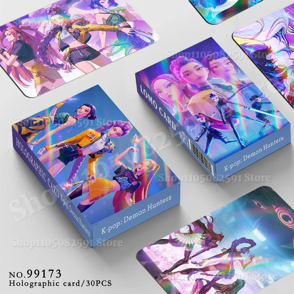 Фото Новые 92/30 шт. Kpop Demon Hunters 30 лазерных карт K-POP Witch Hunt мультяшная серия аксессуары ЛОМО маленькие карты для вечеринок подарки №3