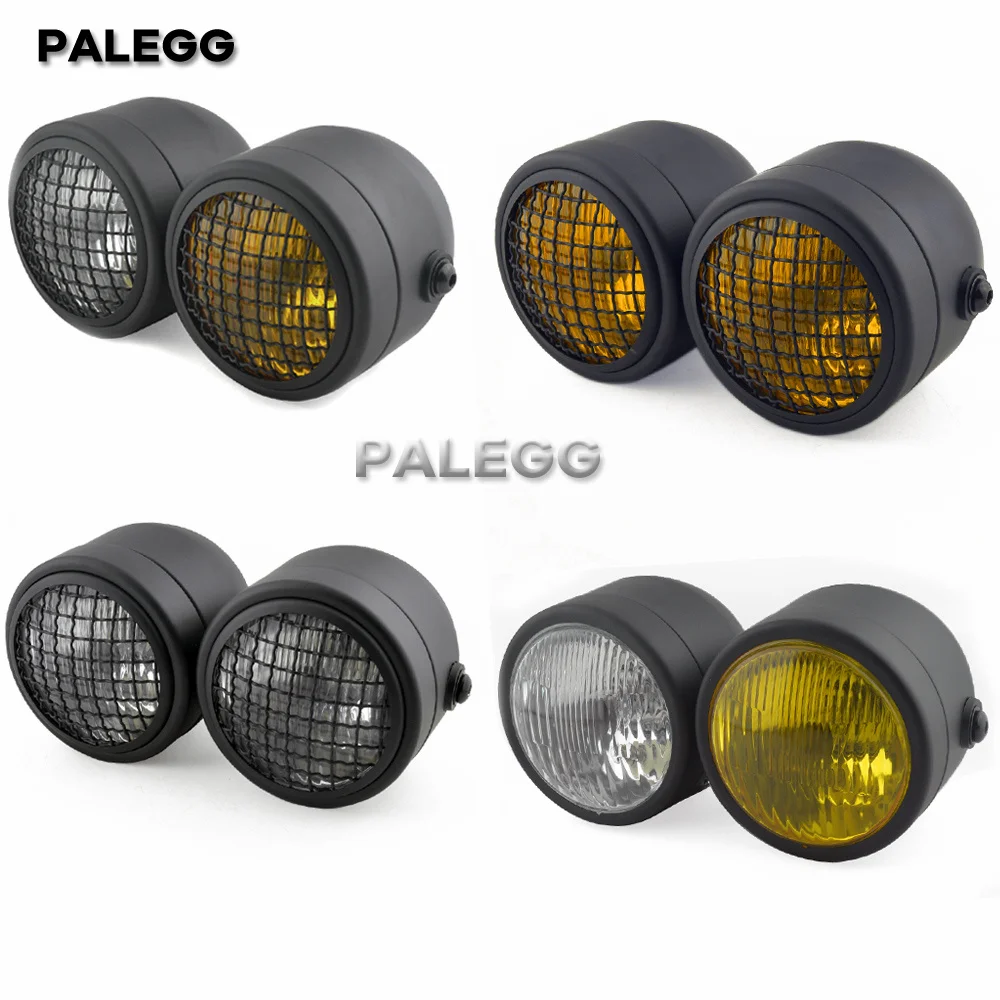 Черный двойной передний фонарь H4 для мотоцикла прозрачный/желтый объектив Harley