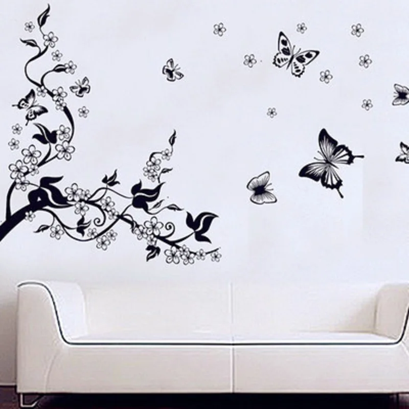 

PVC Posters on The Wall Kitchen Fridge TV Beautiful Plum Blossom Butterfly Wall Stickers for Home Living Room Decoration