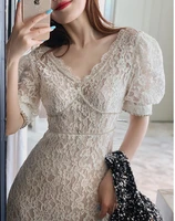 2022 summer celebrities white lace v neck sexy diamond studded muse french dress elegantes lace vintage garment evening dresses