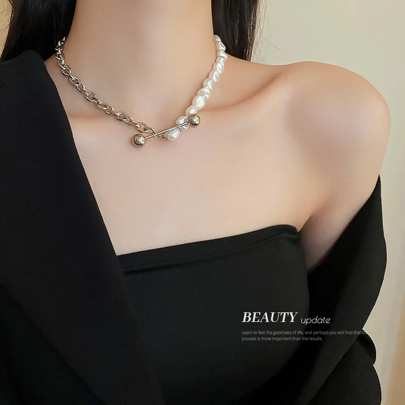 

Minar Punk Hip Hop Irregular Baroque Pearl Necklace for Women Mujer Asymmetric Toggle Clasp Circle Chokers Necklaces Accessories