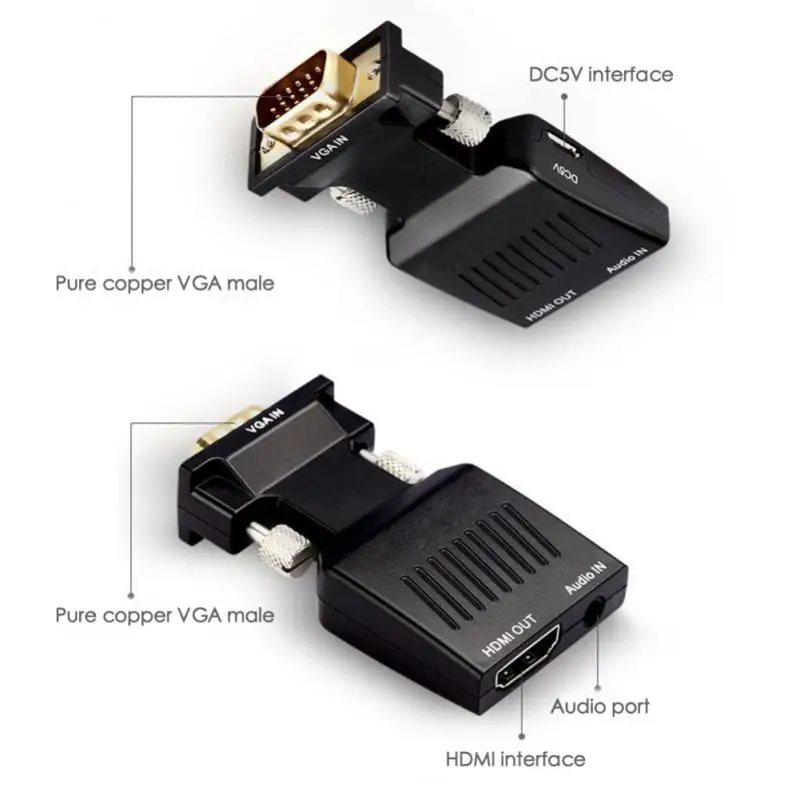 Переходник с VGA на HDMI совместимый адаптер 1080P HDMI-совместимый для ПК ноутбука HDTV