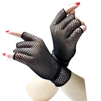 1 pair black short fishnet gloves women fingerless mesh glove unisex punk rock half finger mittens night club party sexy gloves