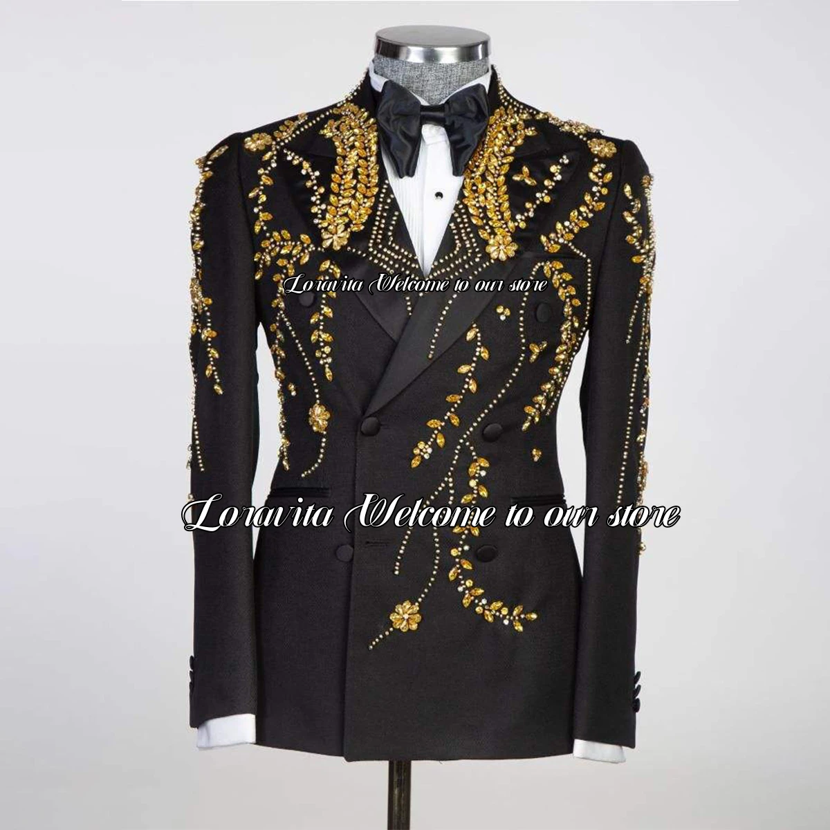 Роскошные бусины мужские черные золотые цисталы Смокинги шаль с лацканами
