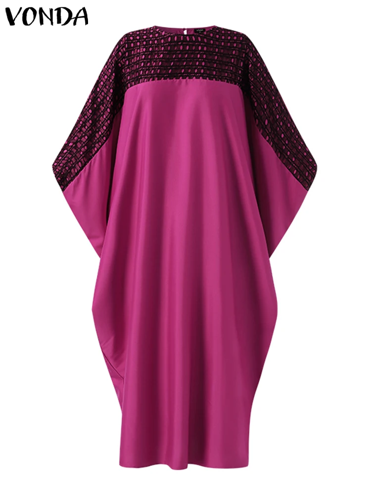 Plus Size 5XL VONDA Maxi Dress 2023 Women Summer 3/4 Sleeve Lace Patchwork Casual Elegant Party Dresses Loose Long Vestidos