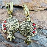 vintage plating antique gold color pomegranate earrings with red crystal drop earrings for women