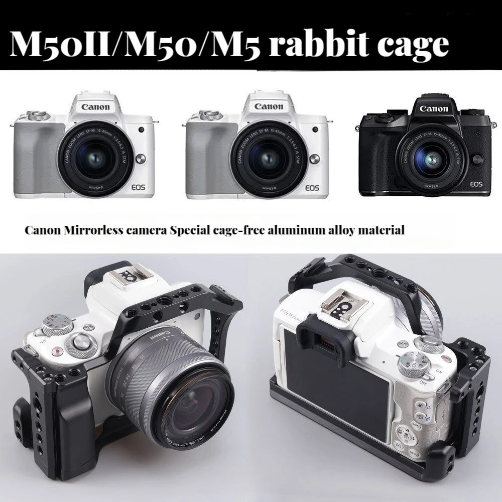 Кроличья клетка для камеры Canon EOS M5/M50 с креплением холодного башмака для микрофона светодиодная фотокамера