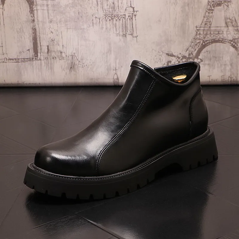 Hot Selling Mens Black Ankle Boots Slip On Height Increasing Office Career Daily Street Leisure Zapatos Male Botas 38-43 ERRFC