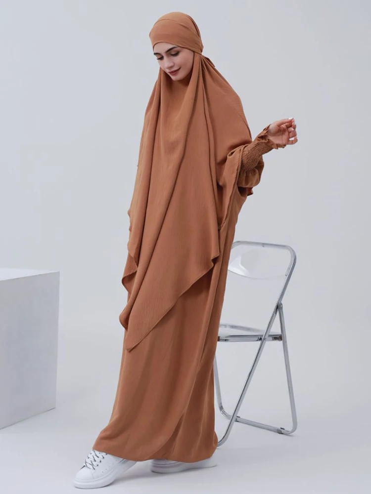 

Eid Muslim Women Abaya Long Khimar Dress 2 Piece Set Prayer Garment Abaya Hijab Full Cover Robe Ramadan Kaftan Jilbab Djellaba