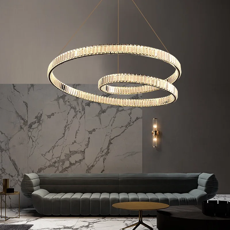 

Led Art Chandelier Pendant Lamp Light Modern Irregular Ring Crystal Fixture Luxury Decor Home Decoration Indoor Lustre Hanging