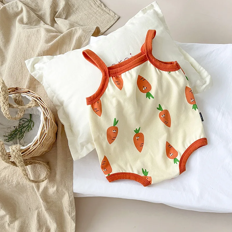 

Newborn Girls Vest Bodysuit Summer Baby Cute Strawberry Print Jumpsuit Pure Cotton Infant Kids Rompers