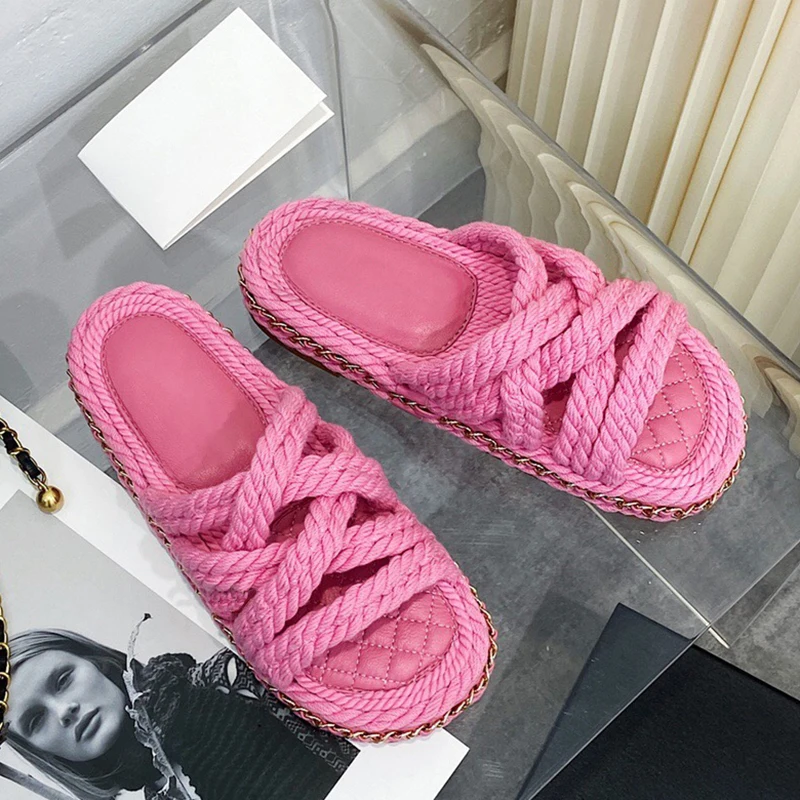 

Сандалии Женские однотонные без шнуровки, соломенные босоножки на плоской подошве, повседневная обувь, лето 2022