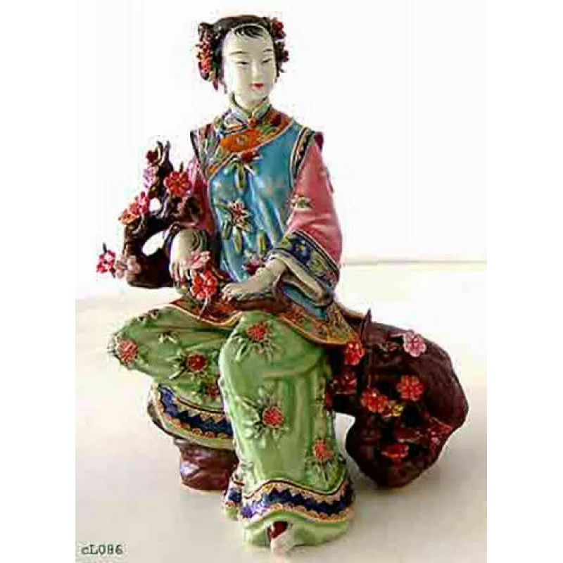 

Collect Chinese Pottery Wucai Porcelain Dynasty Belle Flower Happy Lady Statue