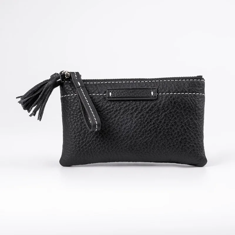 2023 Mini Genuine Leather Wallet Women First Layer Cowhide Coin Purses Calfskin Tassel Card Holder Bag For Cards Cosmetic Keys