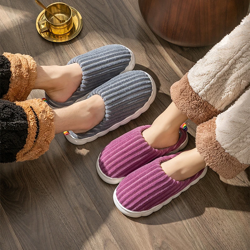 

Шлепанцы для пар, теплые хлопковые тапочки с запахом, на толстой мягкой подошве, Нескользящие, домашняя обувь для дома, плоская подошва, для мужчин и женщин