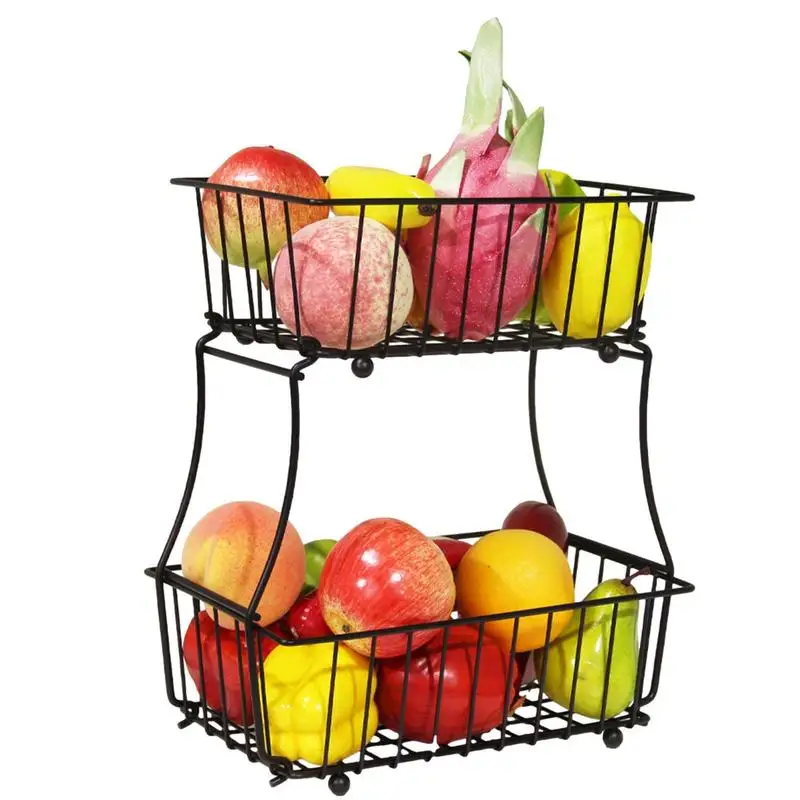 

Металлическая корзина для фруктов, кухонный Органайзер с крючками, портативный контейнер для хранения, Лоток большой емкости, бытовые кухонные предметы