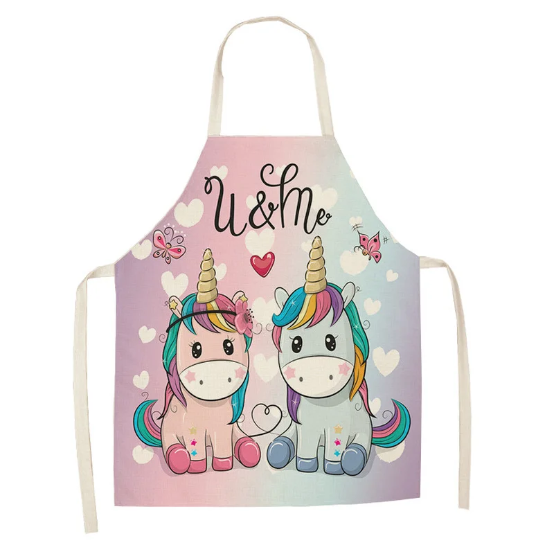 

1Pcs Kitchen Apron Cartoon Unicorn Butterfly Printed Sleeveless Cotton Linen Aprons for Kids Men Women Home Cleaning Tools