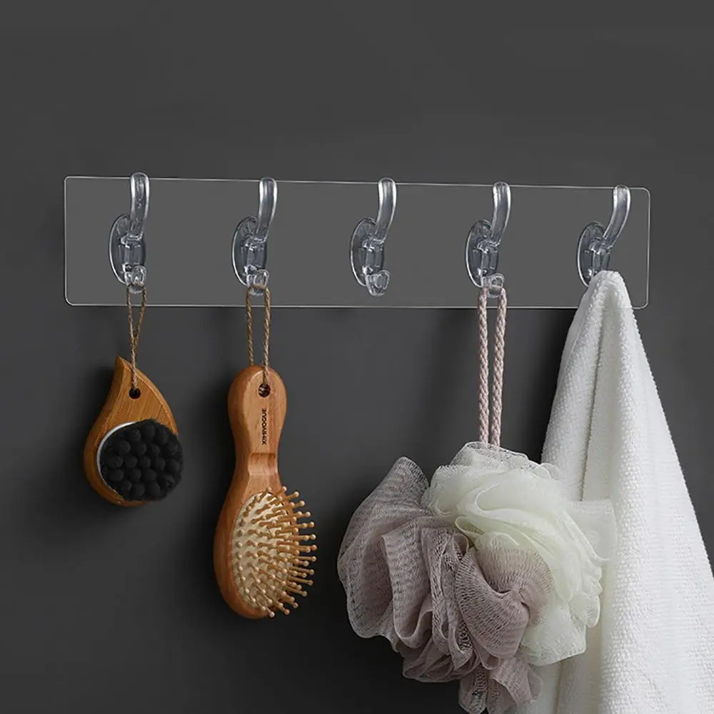 

1/3/5/6 Row PVC for Bathroom,Kitchen Autohesion Transparent Key Holder Storage Rack Wall Hooks Clothes Hanger