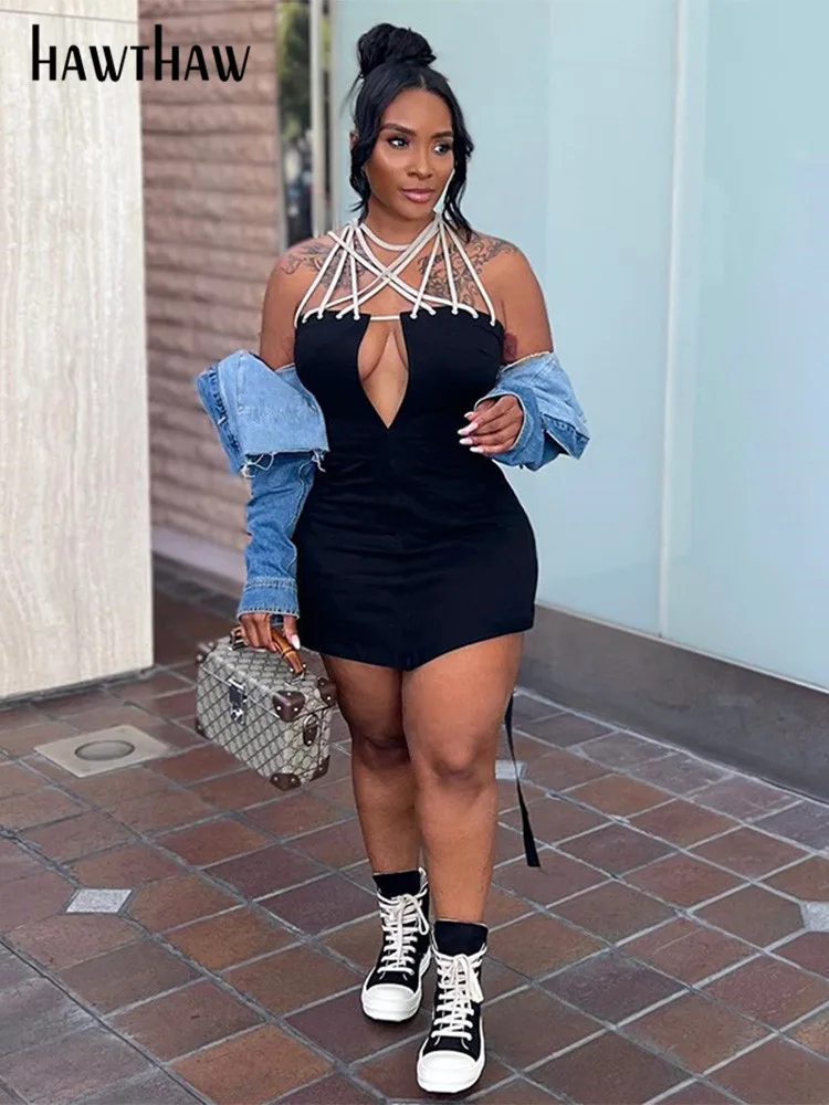 

Женское облегающее платье Hawthaw, Черное мини-платье с V-образным вырезом для вечерние НКИ или клуба, летняя одежда для бизнеса, 2022