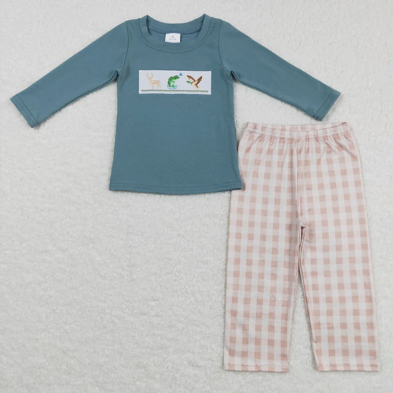 

Оптовая продажа, одежда для маленьких детей и собак, одежда для рыбалки, хлопковый пуловер с вышивкой для маленьких мальчиков, футболки, детские клетчатые штаны, комплект пижам
