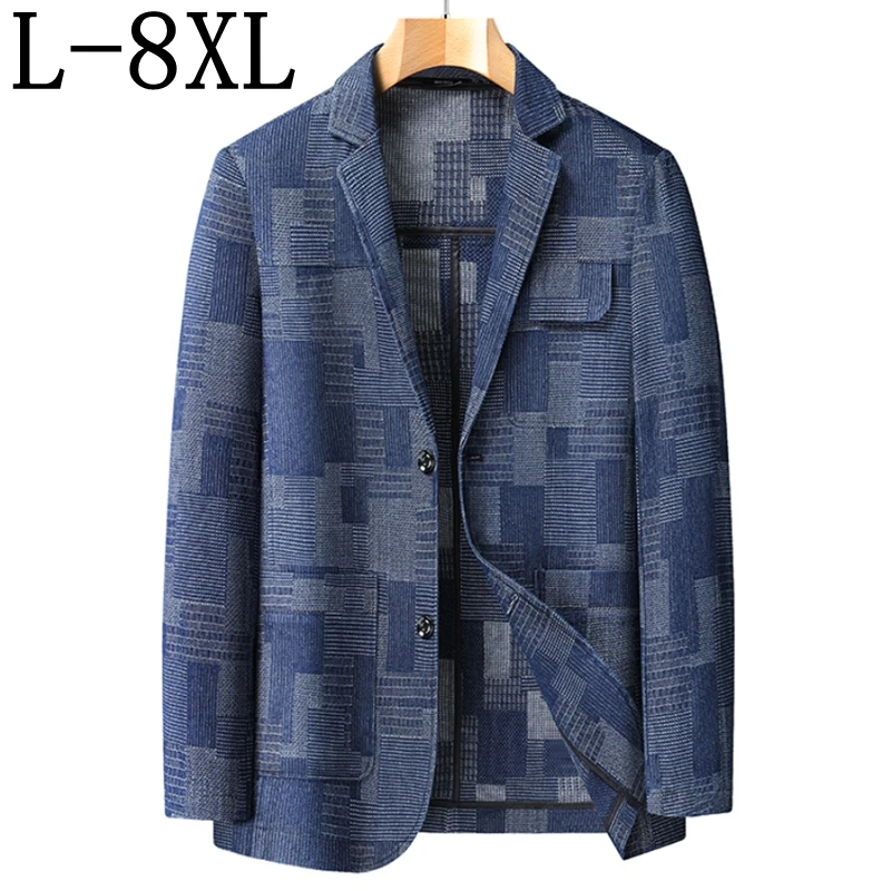 Фото 8XL 7XL 6XL 2025 Новые осенние элитные оксфордские пиджаки для мужчин, брендовая одежда, модные клетчатые пиджаки, повседневный свободный пиджак Hombre №1