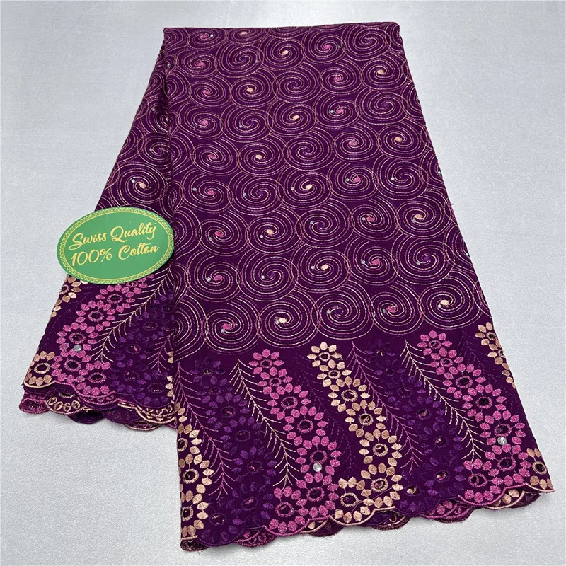 

Latest Purple Swiss Voile Lace In Switzerland Nigerian African Lace Fabric High Quality Lace Tissu Cotton Lace Dubai Fabric 890