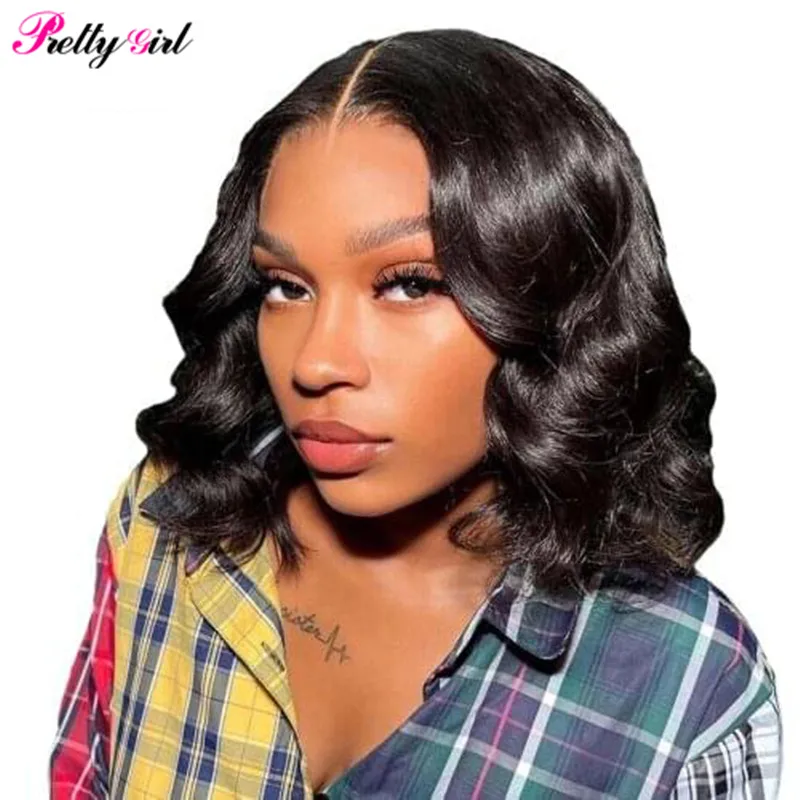Pretty Girl Body Wave Lace Front Wig Short Bob Brazilian Lace Closure Loose Wave Human Hair Remy Wig with Baby Hair Pre Plucked