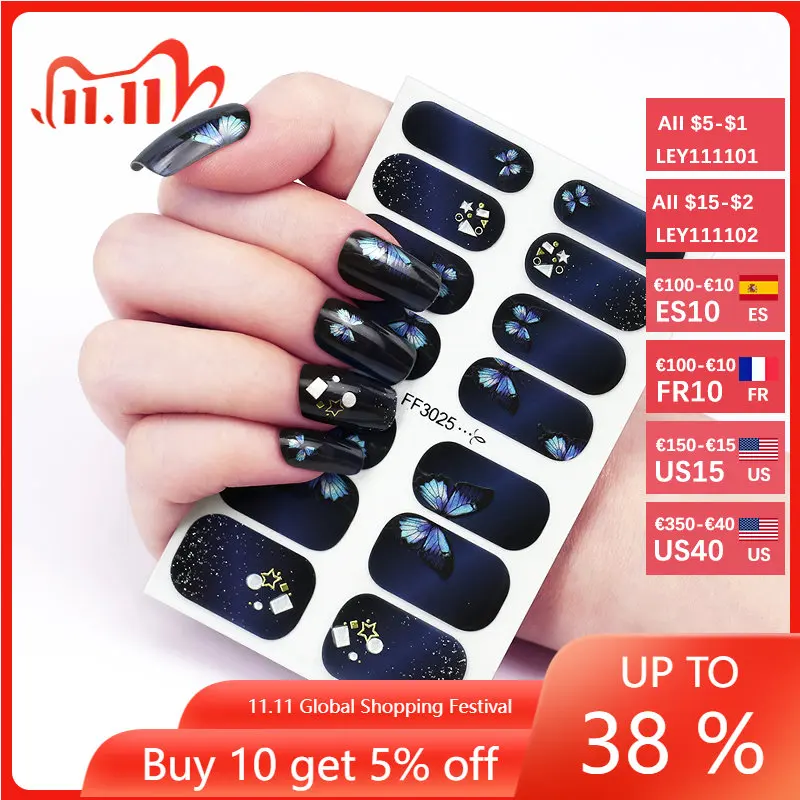 

CLIAFETY Gel Nail Stickers Shiny Butterfly Nail Wraps for Women Decorate Fingers High Quality 3D Manicure Stickers for Nails