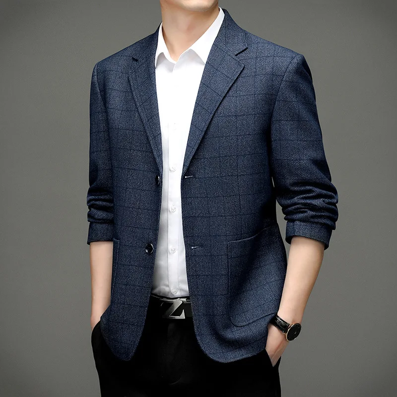 

HOO 2023 мужской осенний Новый тонкий однобортный клетчатый деловой блейзер