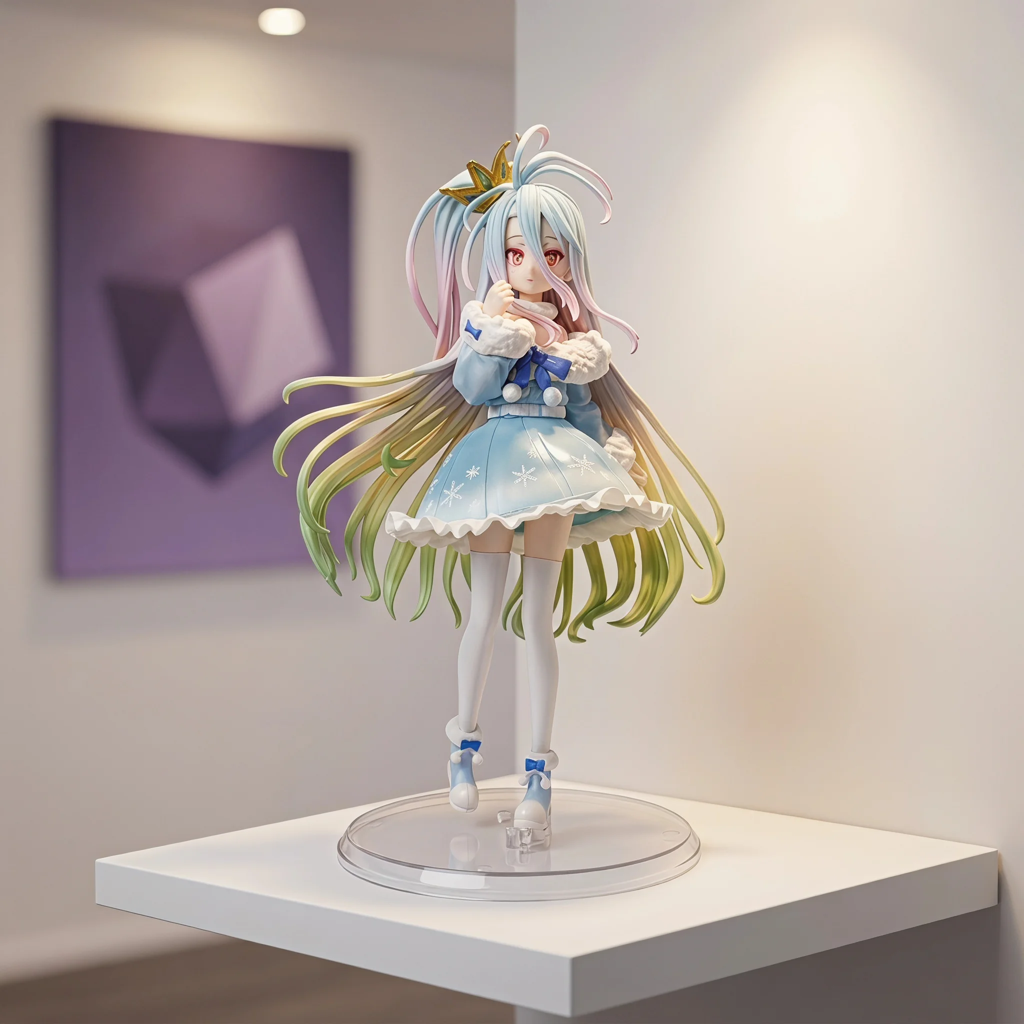 Фото Коллекционная статуэтка в стиле No Game No Life: Аниме-фигурка с градиентной прической и униформой, на подставке, для декора рабочего стола №5