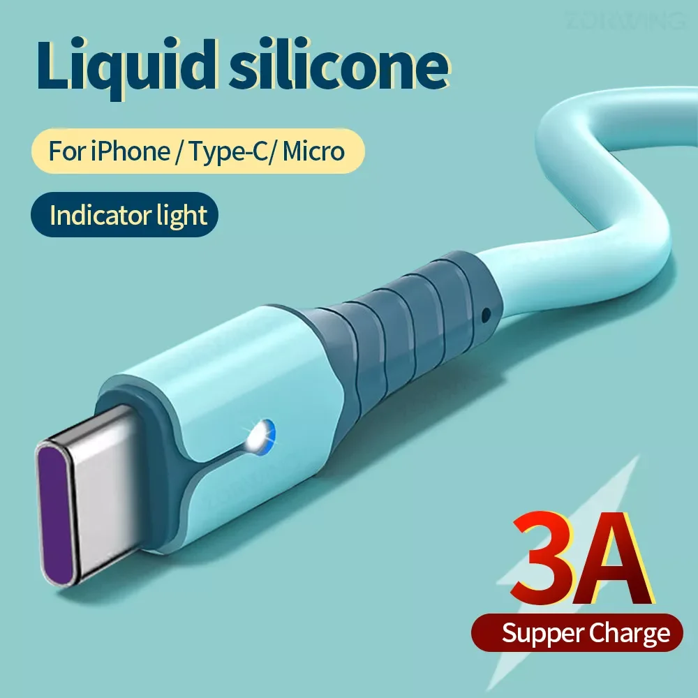 

LED USB Cable For iPhone 12 11 Pro XS MAX X XR 8 7 6 6S 5s Micro Type C Fast Charging Charger Mobile Phone Data Cable Wire Cord