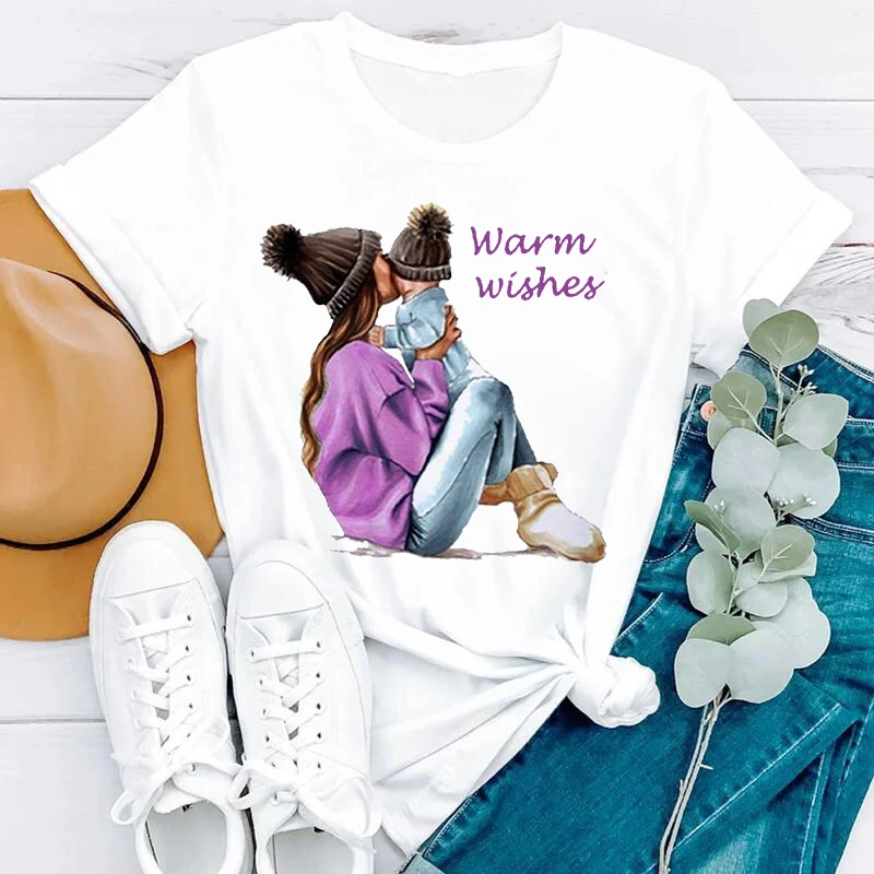 

Fashion Women T-Shirt Boy Son Happy Cartoon Mom Mother Mama Cartoon Print Lady T-Shirts Top Womens Graphic T Shirt Female Tee