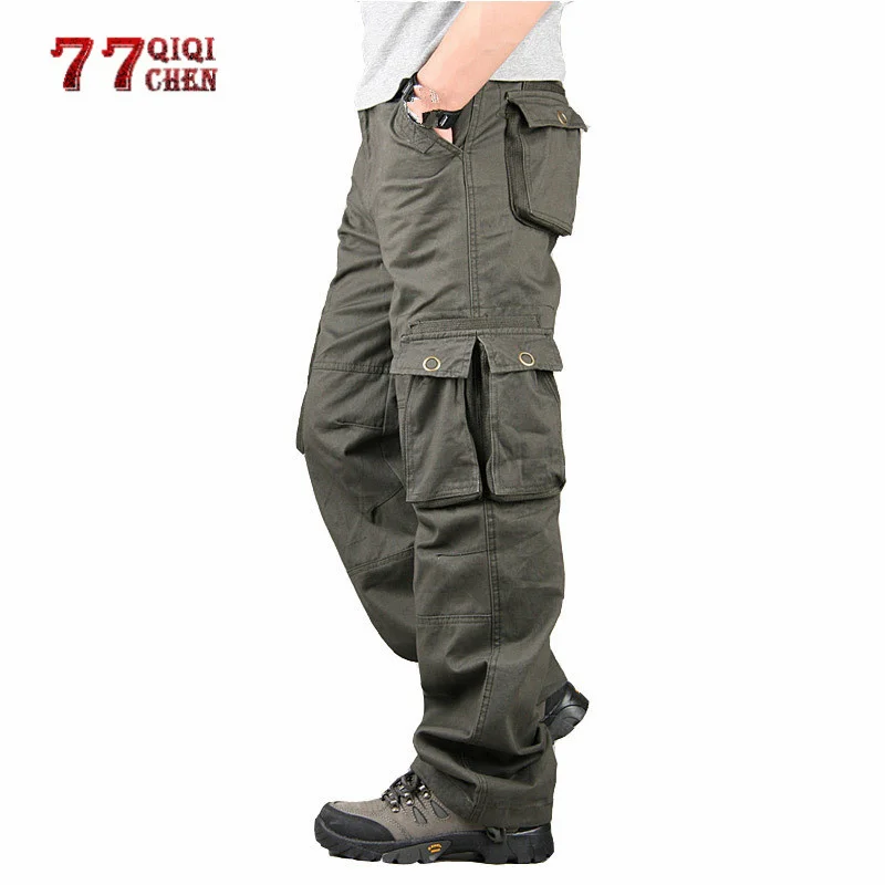 

Overalls Cargo Pants Men Casual Cotton Multi Pockets Military Tactical Pants Streetwear Army Straight Slacks Baggy Long Trousers