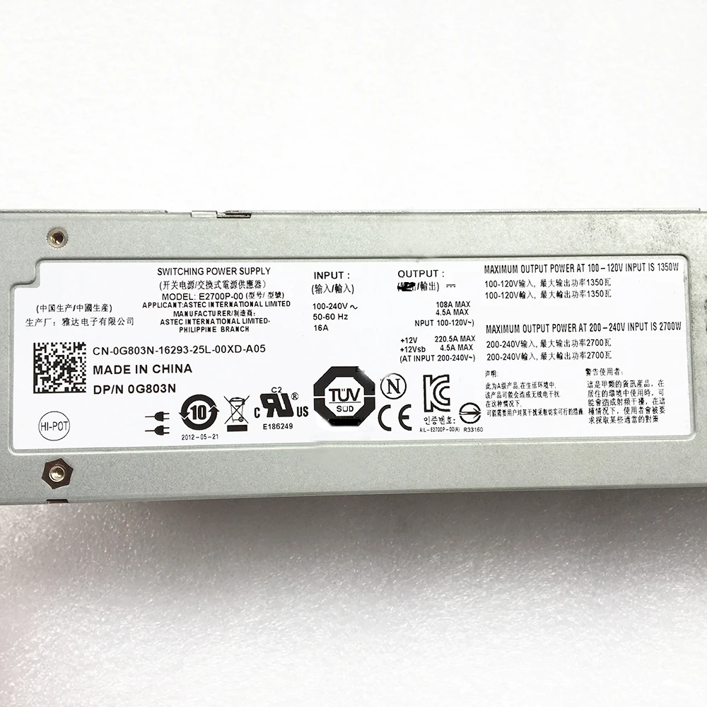 Блок питания для DELL PowerEdge M1000E E2700P-00 G803N W31V2 U899N OCF4W2 12 В 220A 2700 Вт, полностью протестирован
