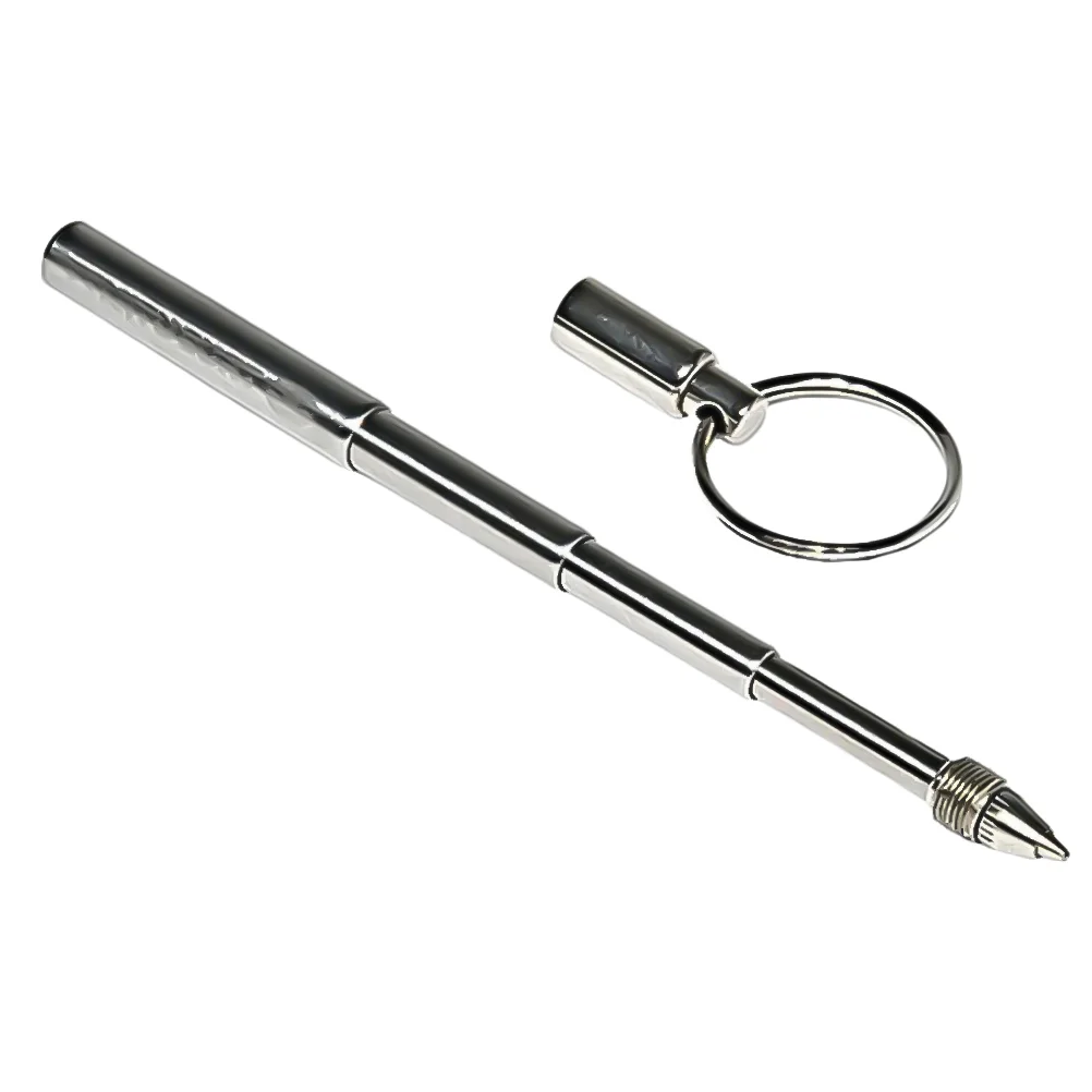 

Retractable Pen Shape Keychain Mini Metal Key Ring Portable Stainless Steel Telescopic Ballpoint Pen Metal Keychain Tools (