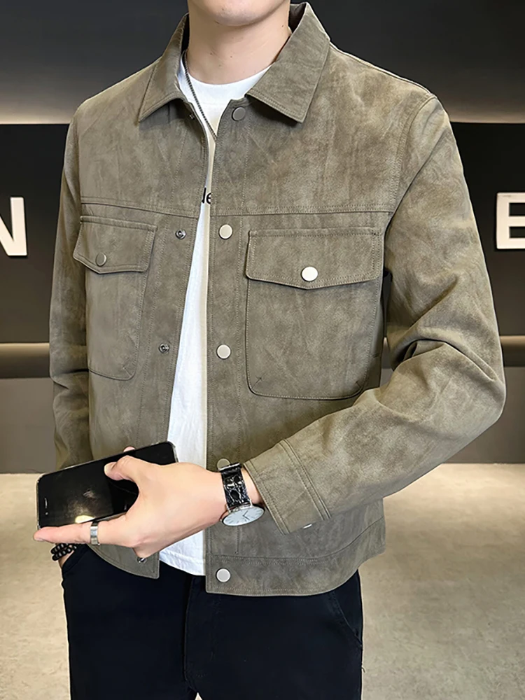 Кожаное пальто Мужская верхняя одежда Весна и осень 2024 Новый модный бренд Slim fit High