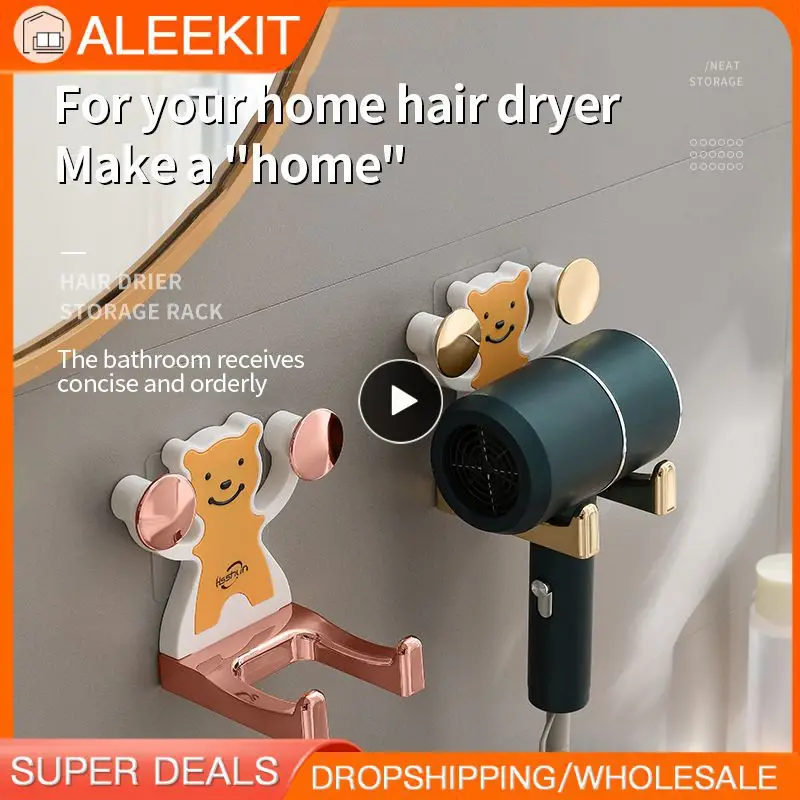 

Abs Hairdryer Holder Practical Toilet Hair Dryer Hanging Rack Little Bear Hole Free Hair Dryer Storage Rack Hairdryer Frame