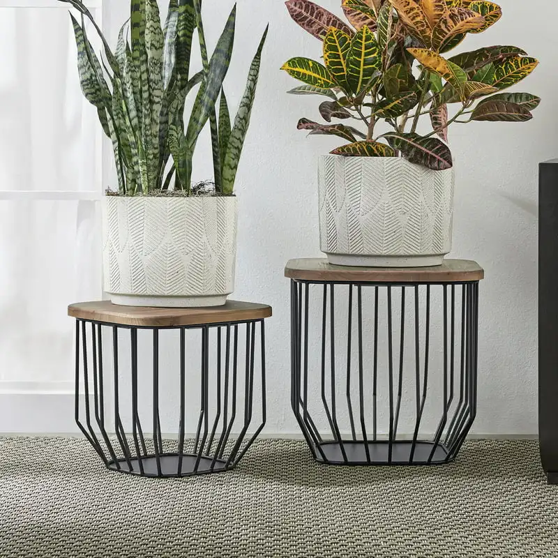 

Brown and Black Wood and Metal Plant Stands (2 Pack)