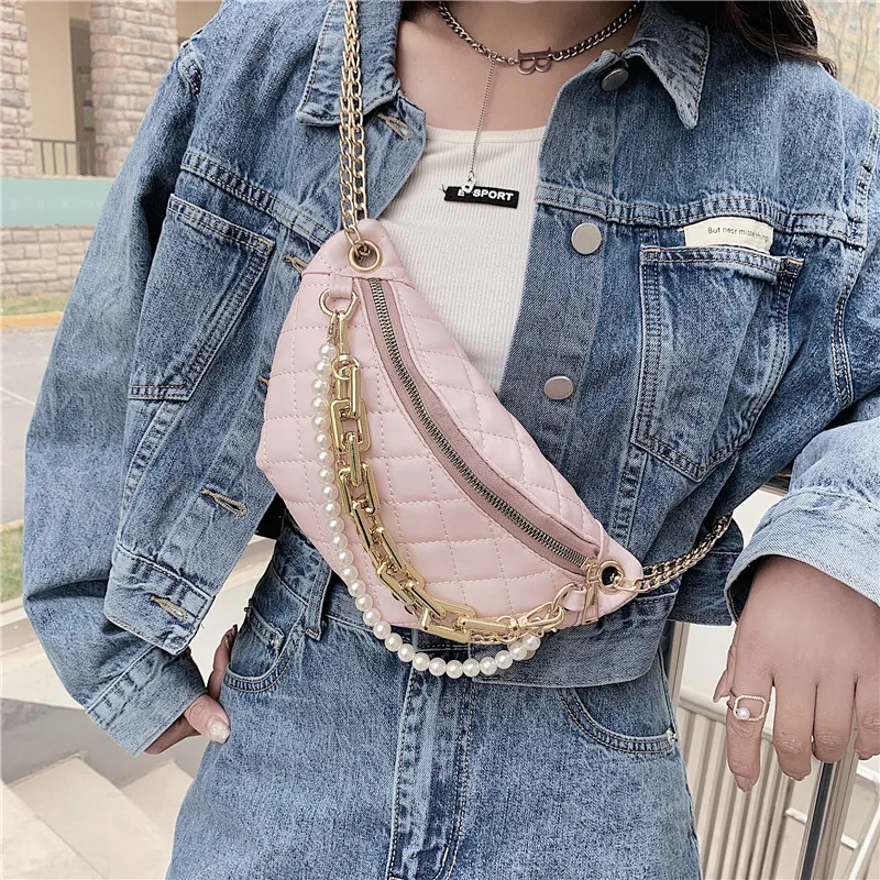 Поясная сумка Lingge Женская жемчужная цепочка Кожаная поясная роскошная через