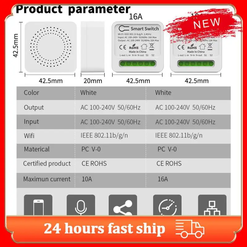 Беспроводной переключатель Tuya с поддержкой двухстороннего управления 10a 16a Diy
