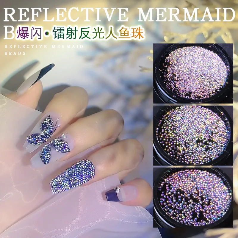 

3 Colors Laser Mermaid Beads Holographic Micro Decorations Reflective Rhinestones Shinning Bubble Nail Art