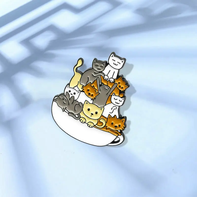 Эмалированная булавка в виде чашки животного индивидуальный значок кошки